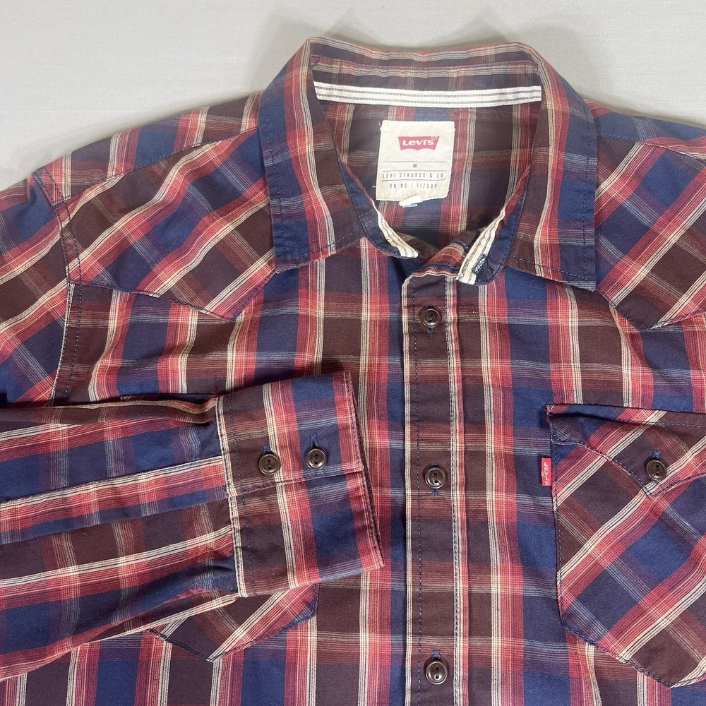 Levi's Plaid Button Up Shirt Mens Medium Red Blue Long Sleeve